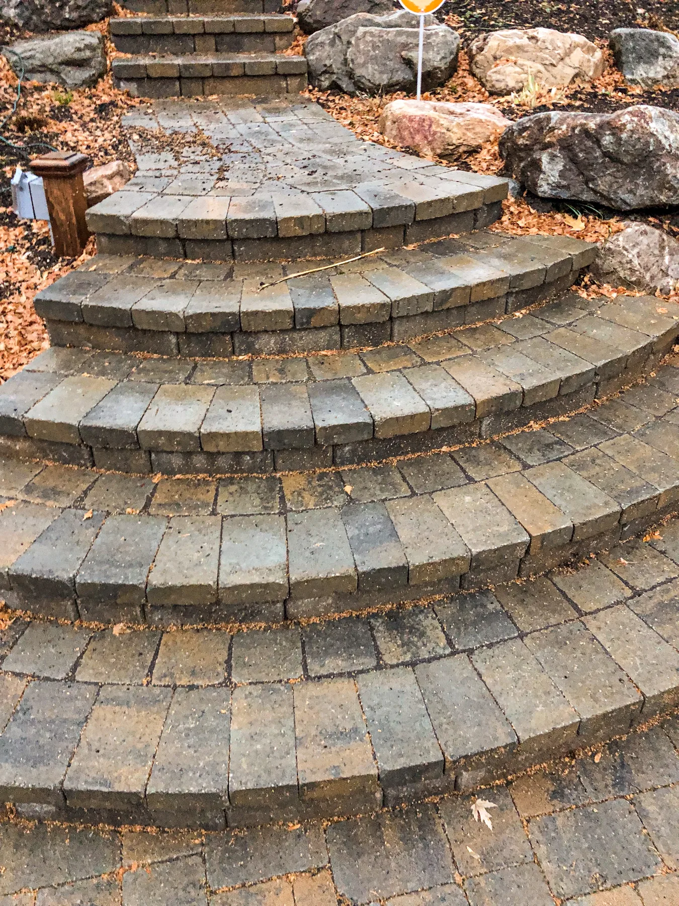 Stone steps and terraced hardscape build