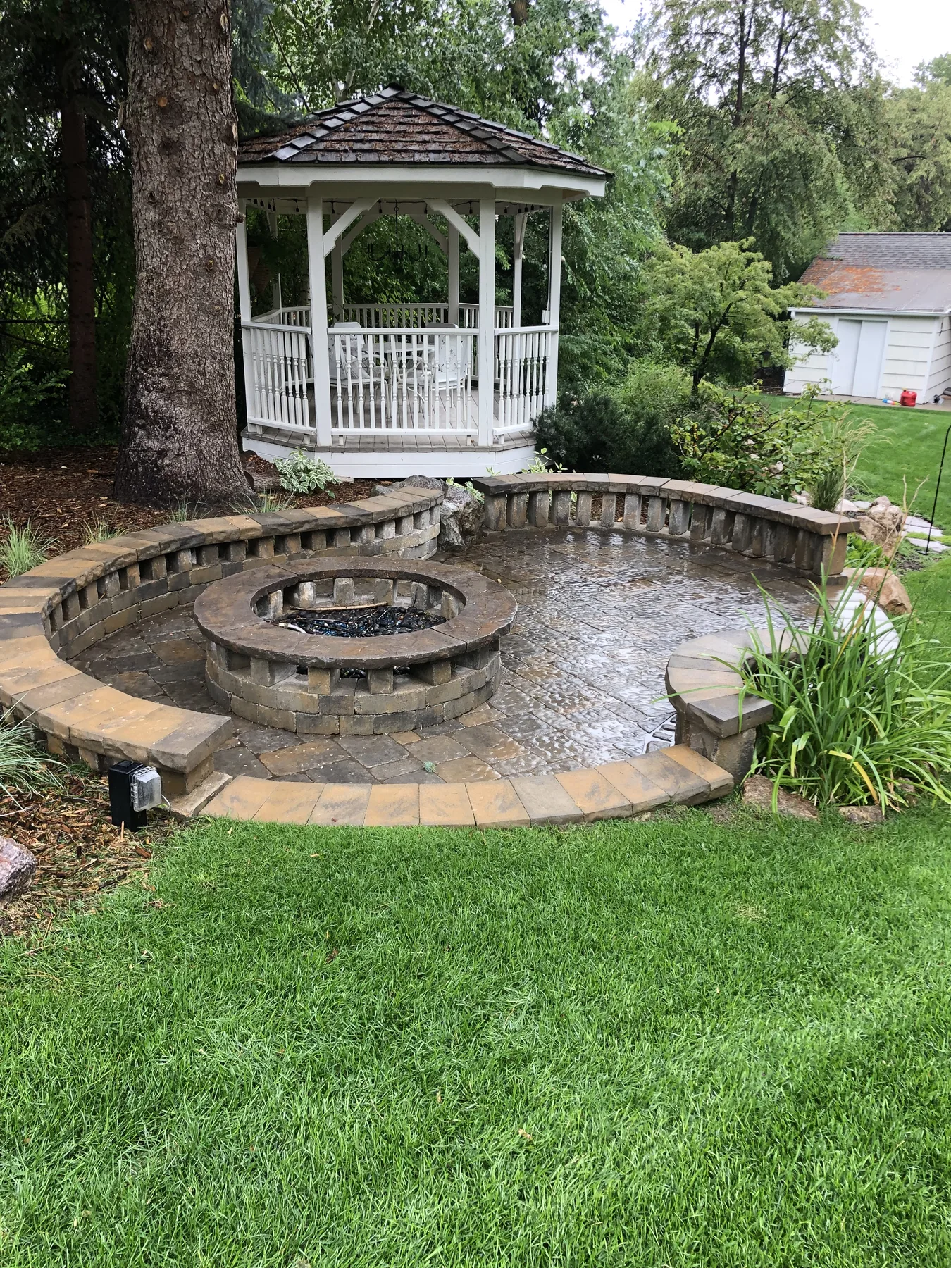Custom outdoor fire pit and seating area