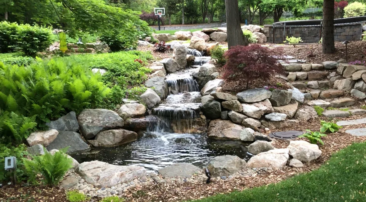 Backyard waterfall and pond water feature